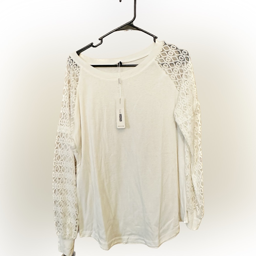 LAISHEN Womens Long Sleeve Lace Tops, size L